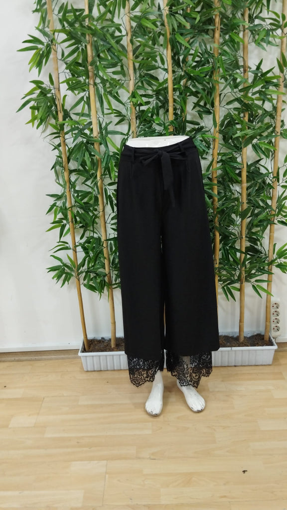 Kadın Yüksek Bel Belden Kuşaklı üst Dalgıç Alt Dantel Detaylı Dalgıç Pantolon , 35560