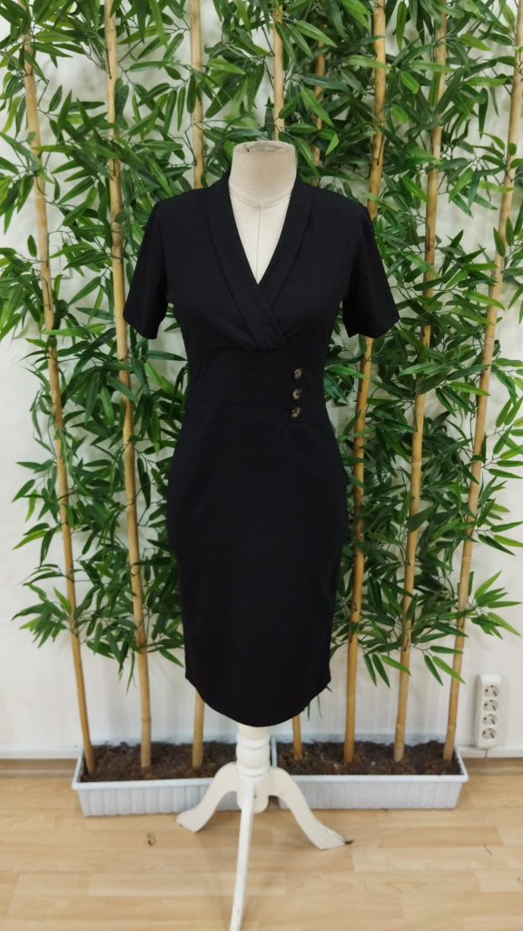 Women's Short Sleeve Wrap Neck Side Buttoned Imported Crepe Dress, 31523