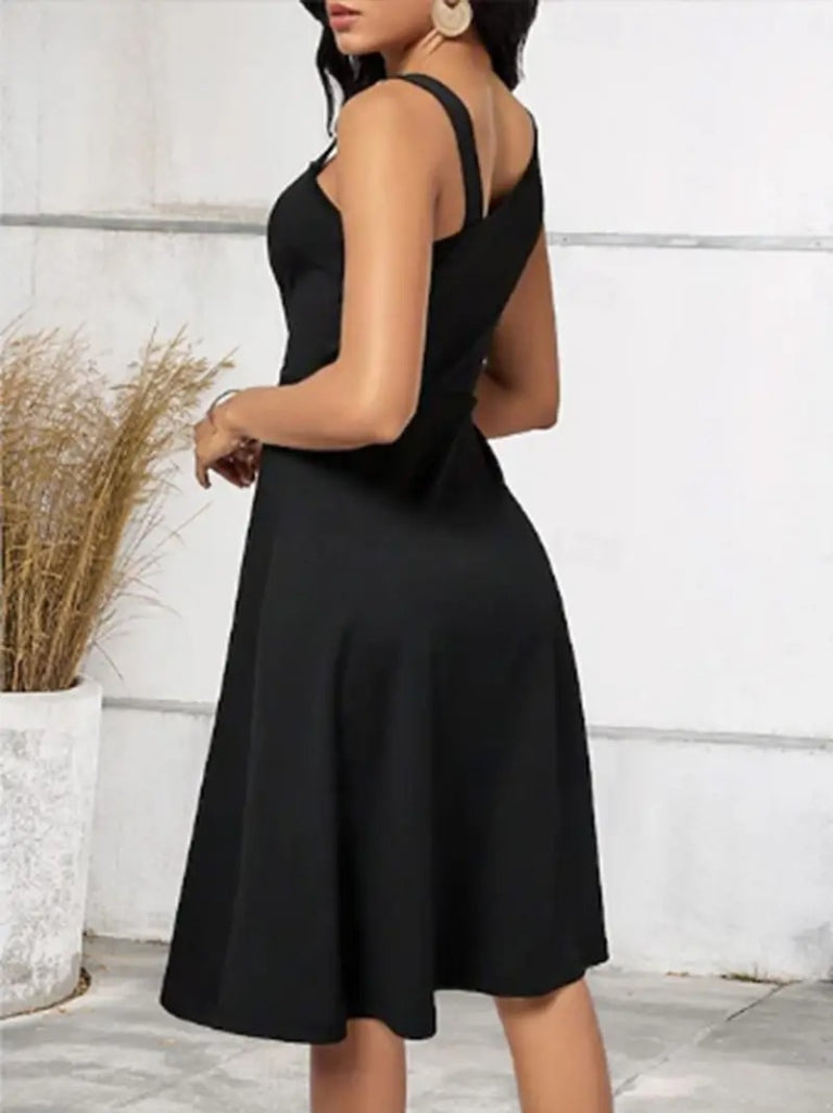 Women's One-Shoulder Strappy Sleeveless Side Button Detail Viscose Dress, 33242