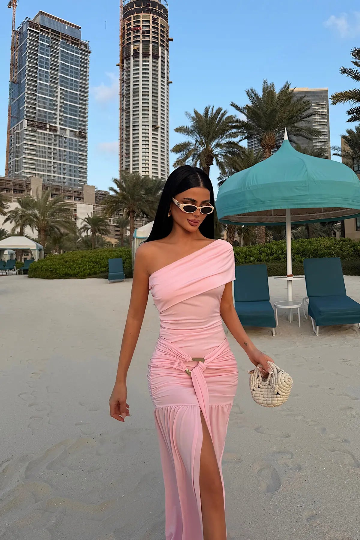 Pink Nicolette Long Slit Dress