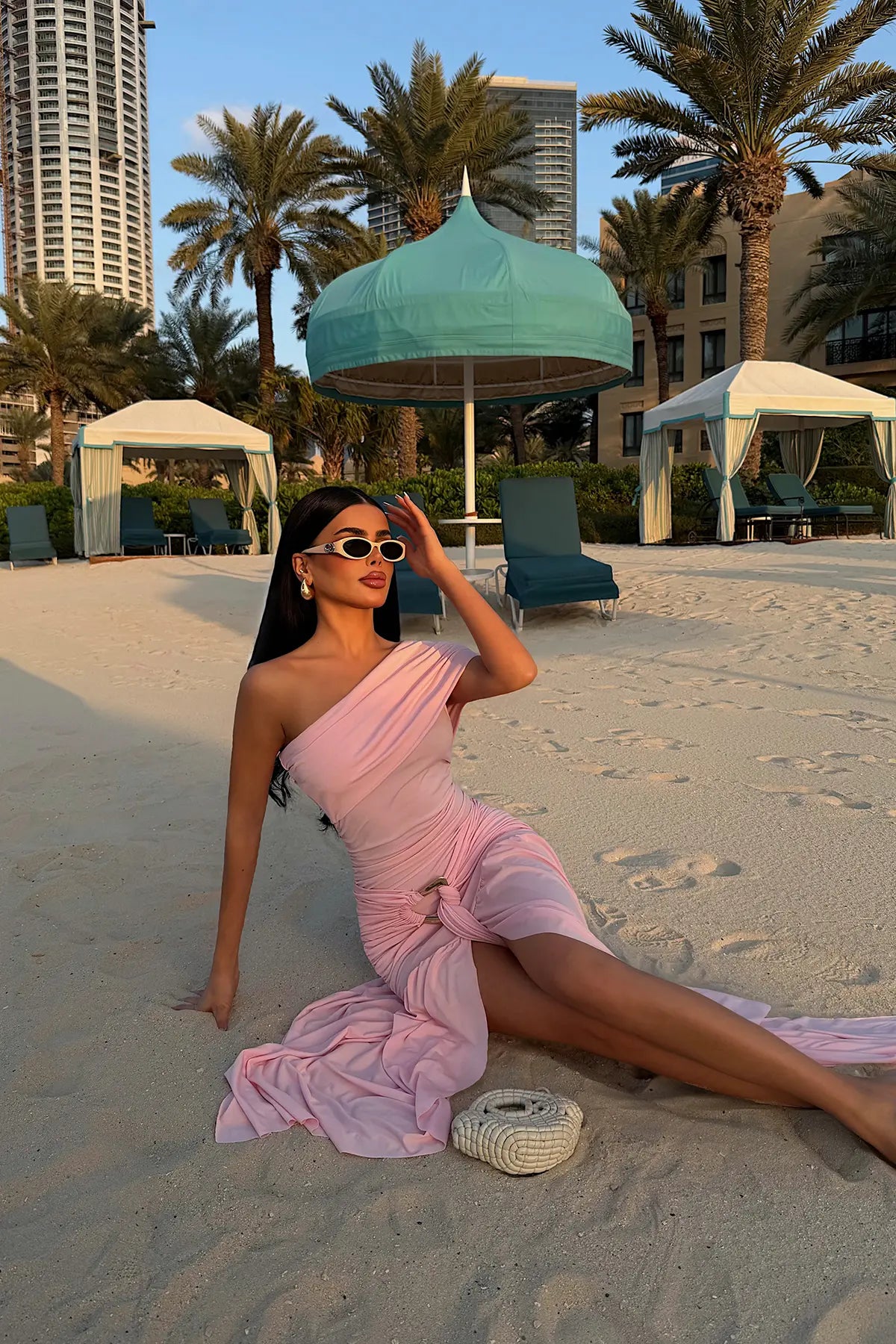 Pink Nicolette Long Slit Dress