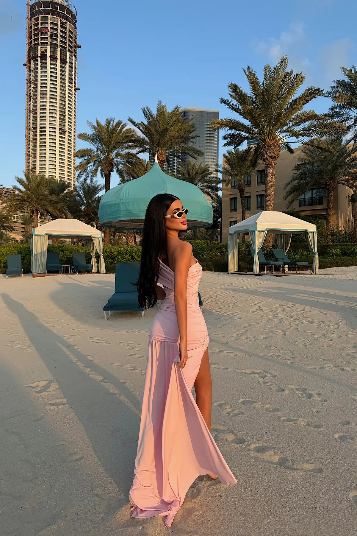 Pink Nicolette Long Slit Dress