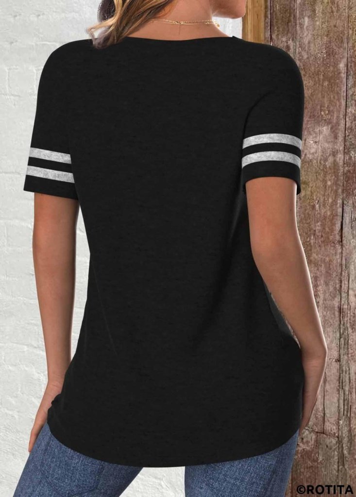 Women's Short Sleeve Crew Neck Two-Tone Viscose Blouse, 26522