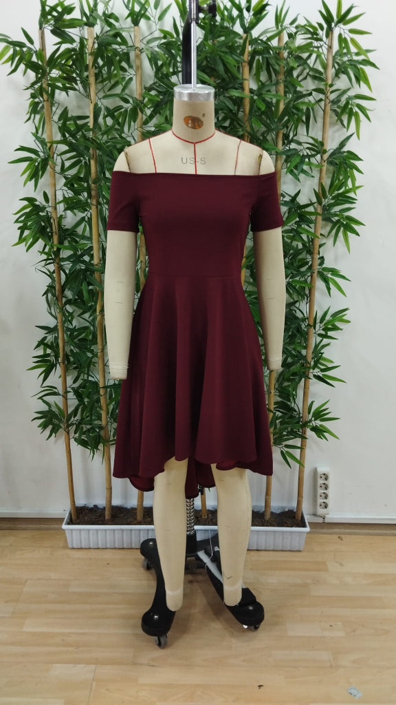 Women's Short Sleeve Madonna Neck High-Low Imported Crepe Dress, 31251