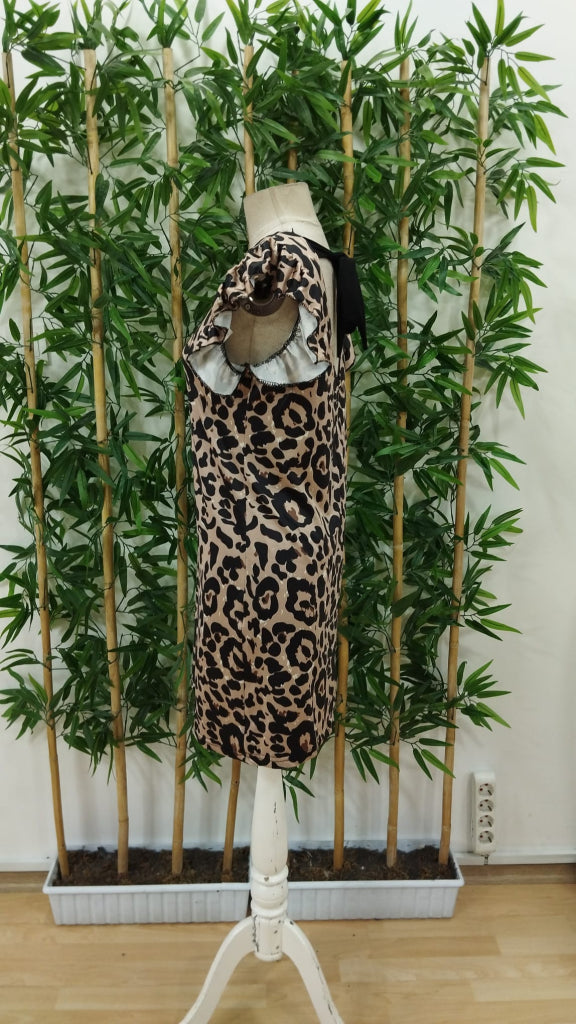 Kadın Kısa Kollu Fırfır Detay Arkadan Bağlamalı Leopar Desen Süprem Elbise , 34291