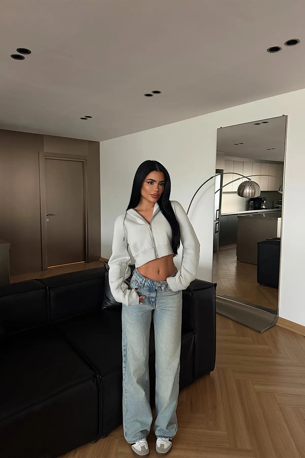 Gri Crop Kesim Hırka