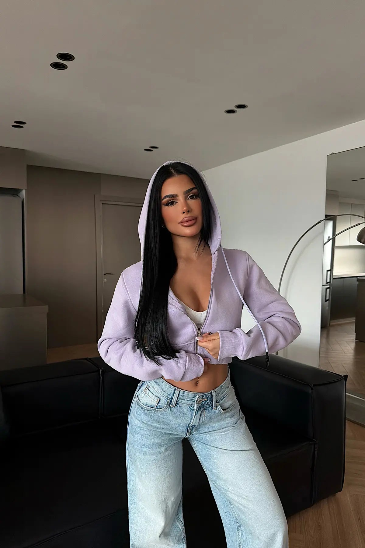 Lila Crop Kesim Hırka