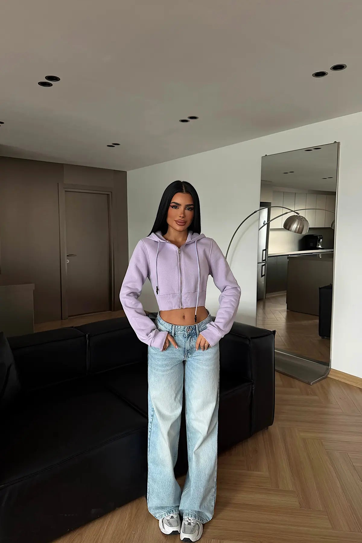 Lila Crop Kesim Hırka