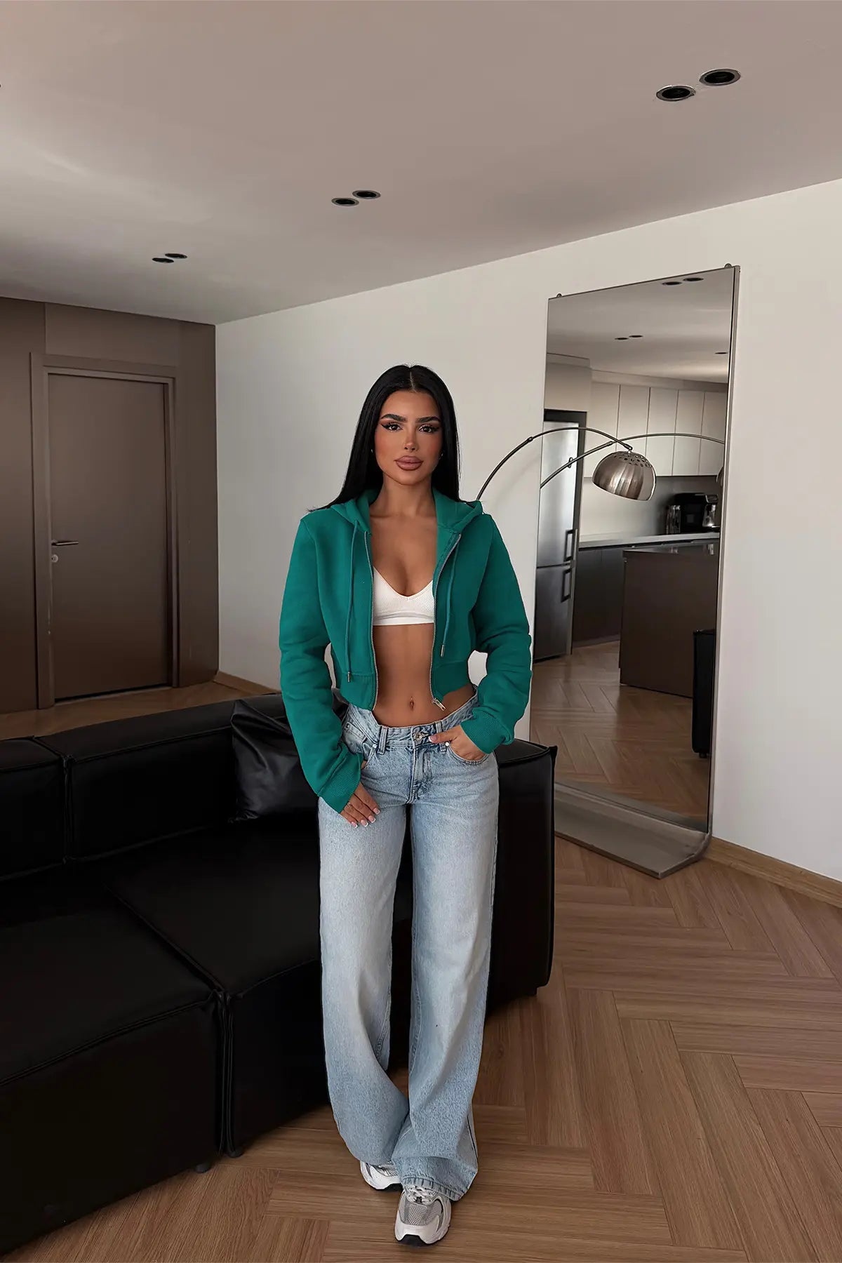 Yeşil Crop Kesim Hırka