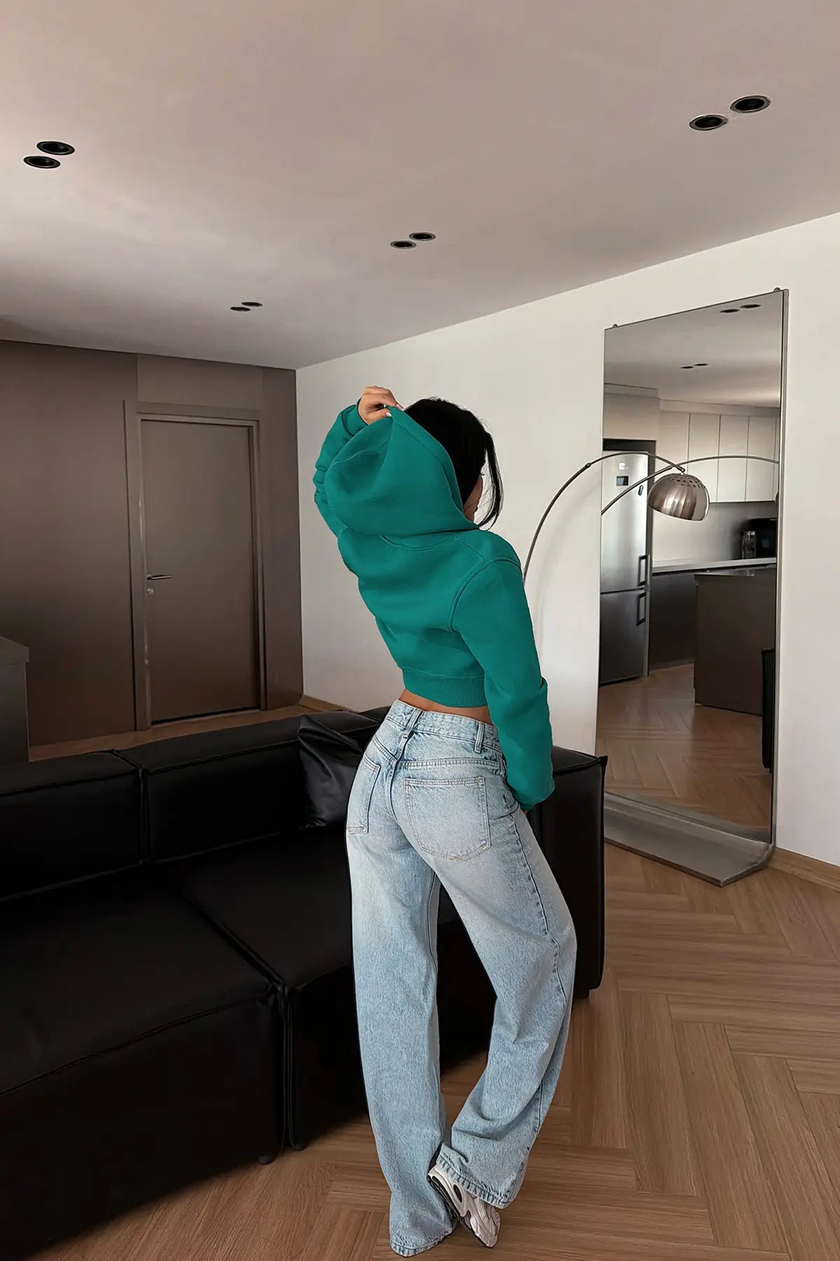 Yeşil Crop Kesim Hırka