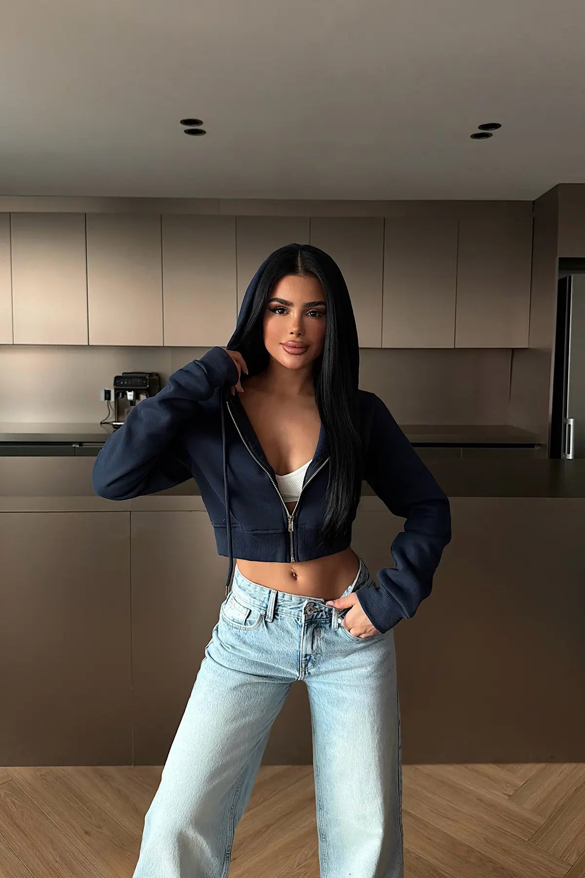 Lacivert Crop Kesim Hırka
