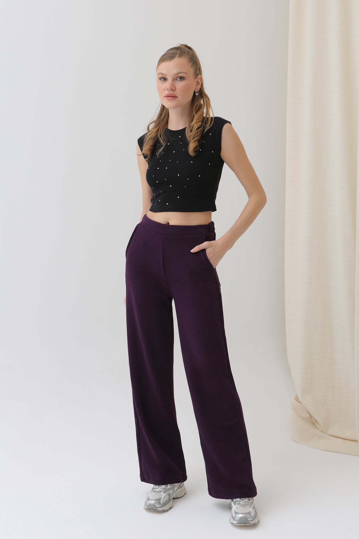 Kadın Geniş Paça Eşofman Altı - 18152PNT - PURPLE