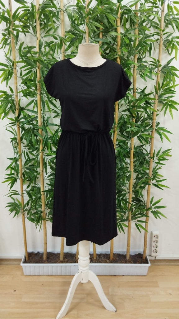 Women's Short Sleeve Open Collar Belted Side Slit Midi Viscose Dress, 24109