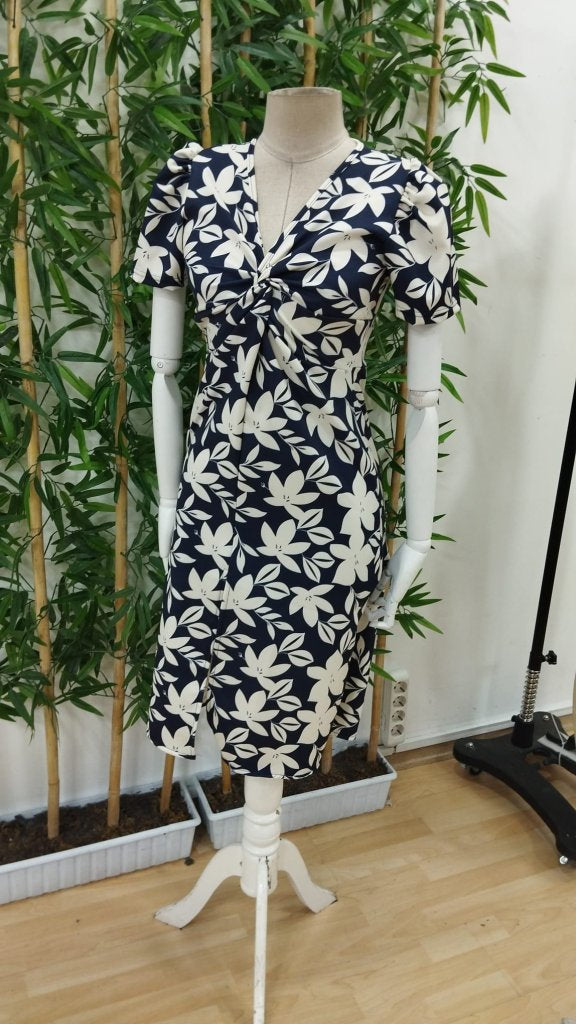 Women's Short Sleeve V-Neck Floral Midi Satin Dress, 26247