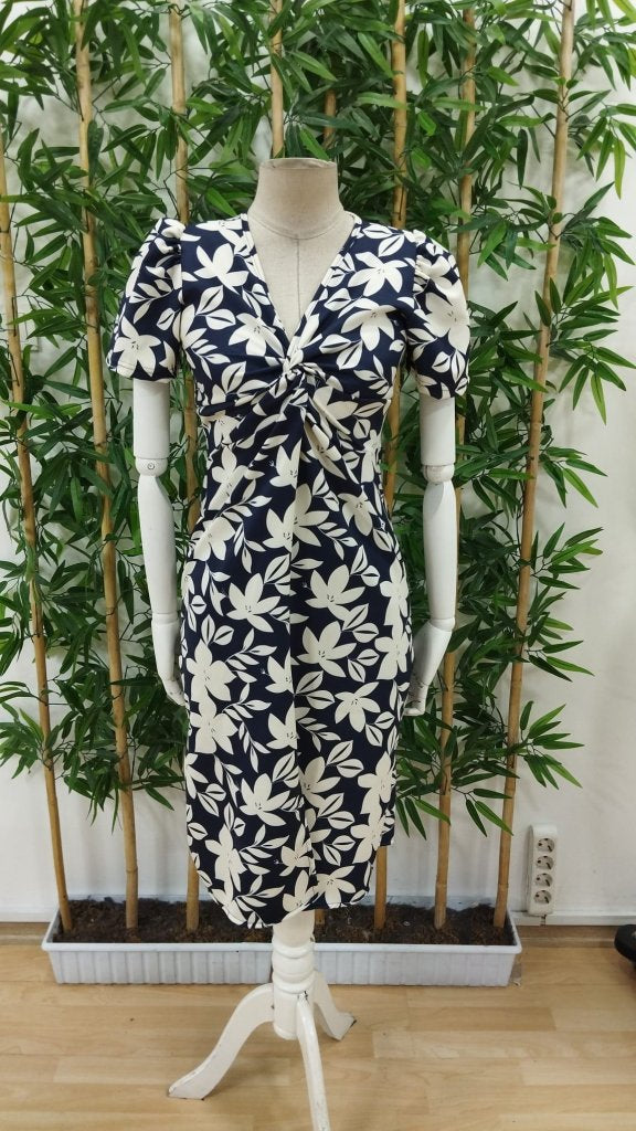 Women's Short Sleeve V-Neck Floral Midi Satin Dress, 26247