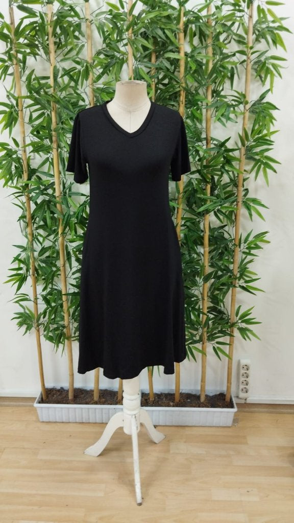 Women's Short Sleeve V-Neck A-Line Viscose Dress with Pockets, 24433
