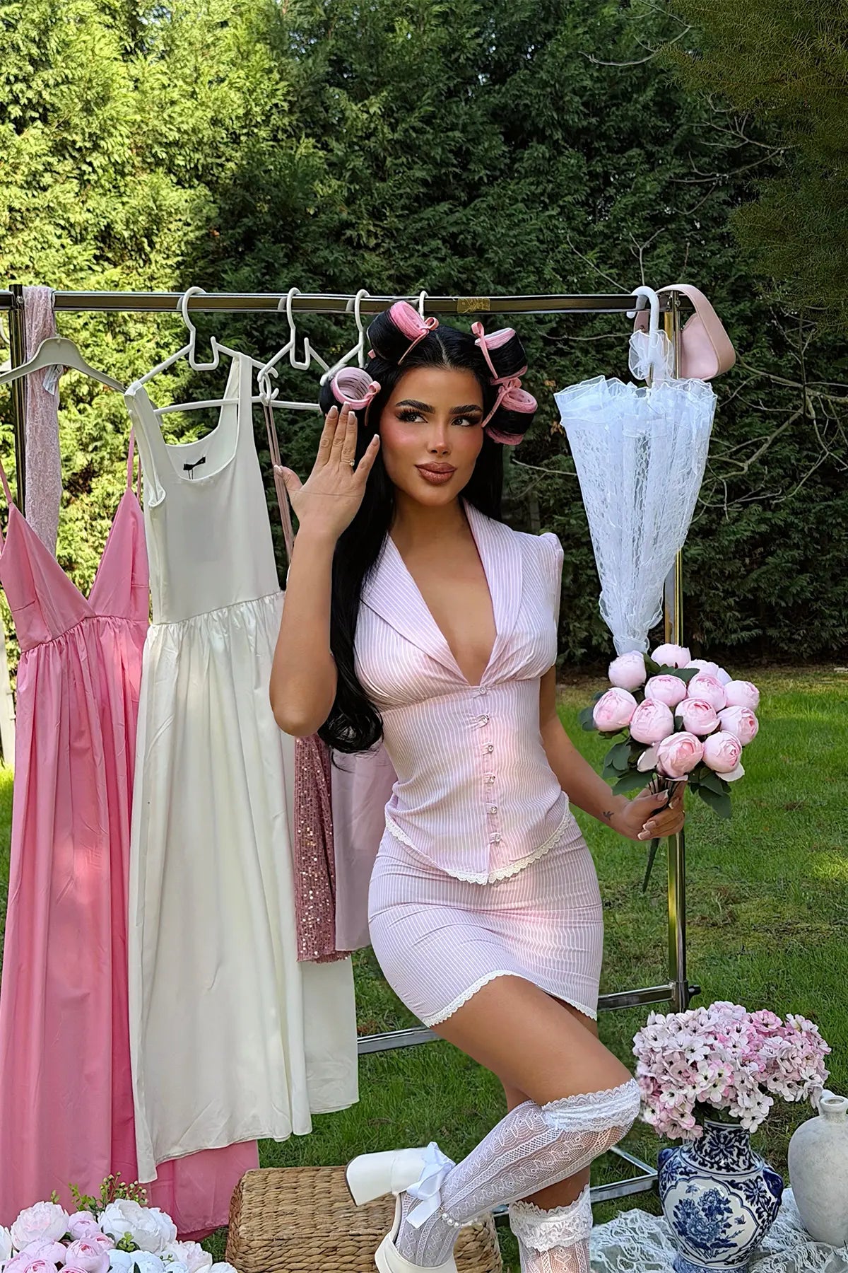 Pembe Çizgili Etekli Takım