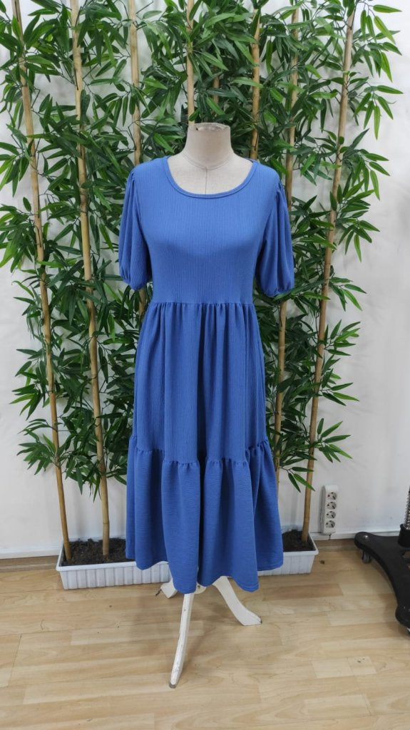 Women's Short Sleeve Open Collar Layered Muslin Balloon Dress, 33893