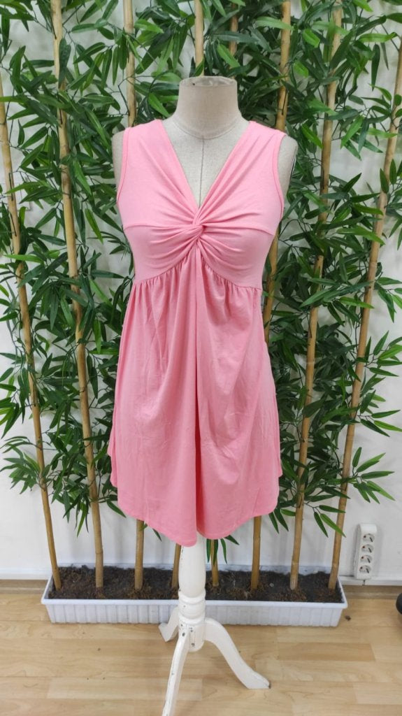 Women's Strappy V-Neck Viscose Dress with Front Knot Detail, 25645