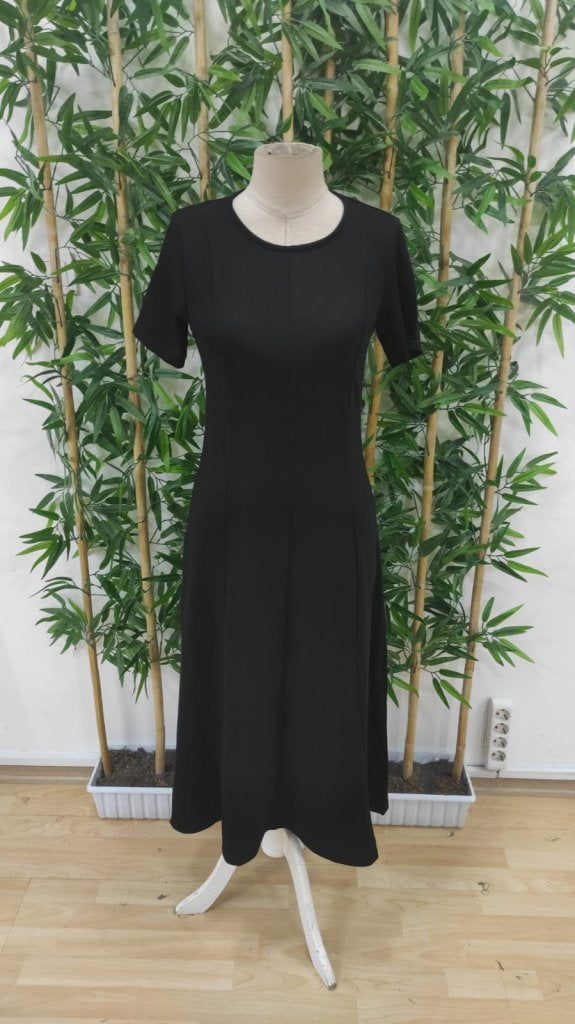 Kadın Kısa Kollu Bisiklet Yaka Midi Viskon Iki Iplik Elbise , 24704