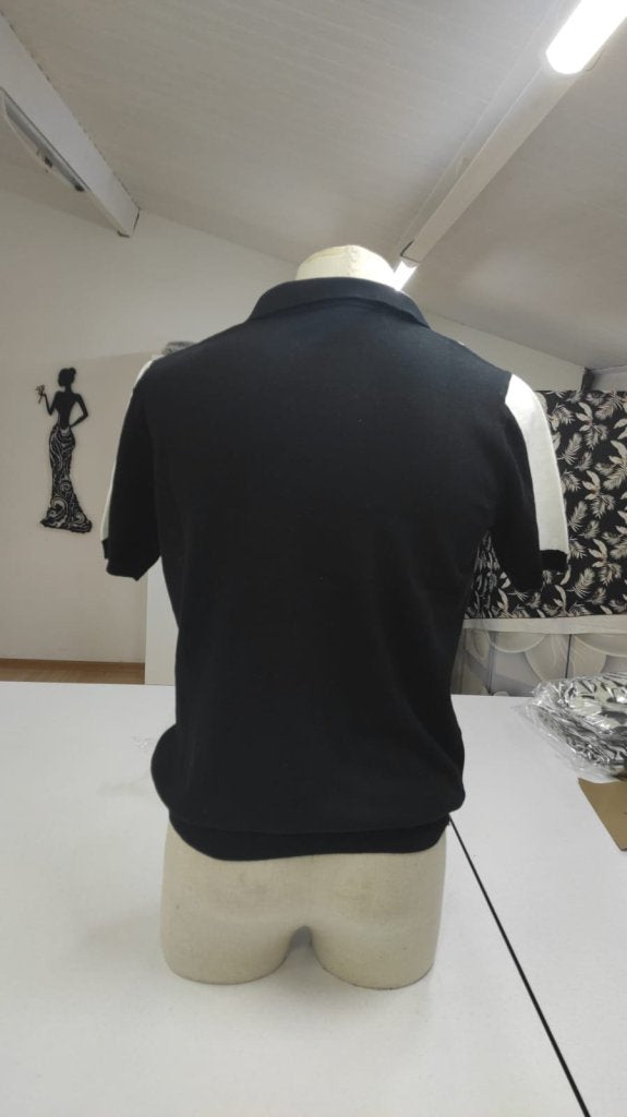Erkek Kısa Kollu Polo Yakalı Blok Desenli Triko Bluz, 34161