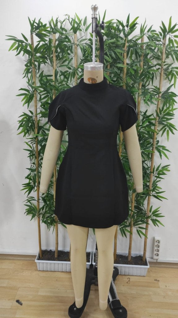 Women's Short-Sleeve Turtleneck Atlas Mini Dress with Butterfly Back Cutout Detail, 31415