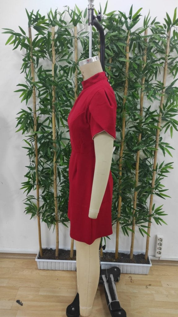 Women's Short Sleeve Turtleneck Back Butterfly Cutout Detail Short Satin Dress, 31416