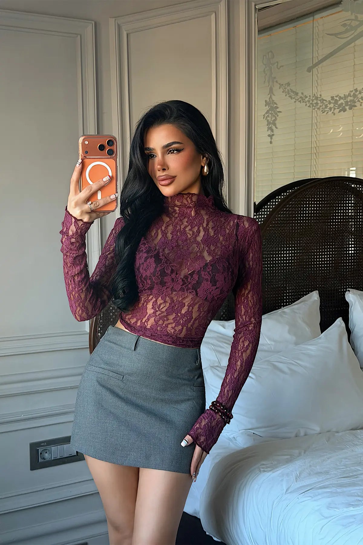 Vişne Çürüğü Raquel Dantel Transparan Bluz