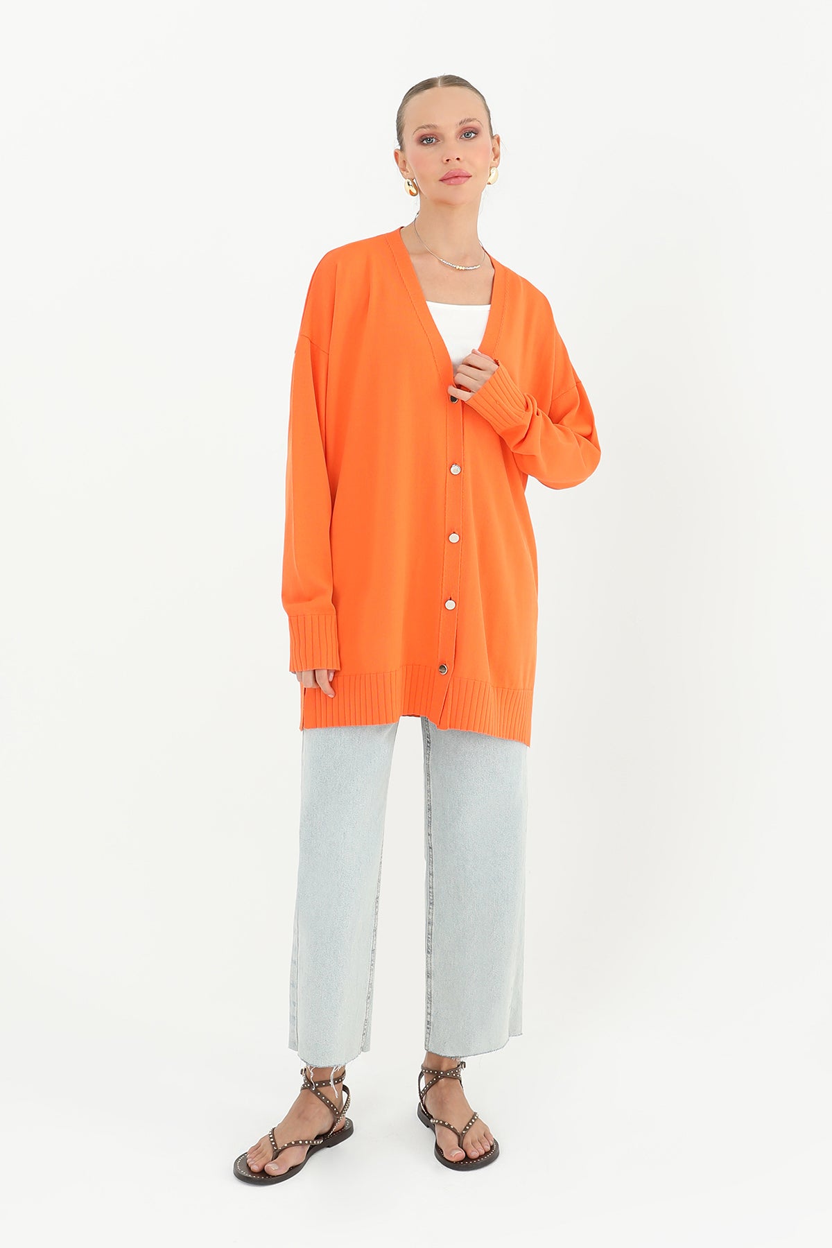 Kadın Çiçek Kabartmalı Basic Tunik - 10482TUN - ORANGE