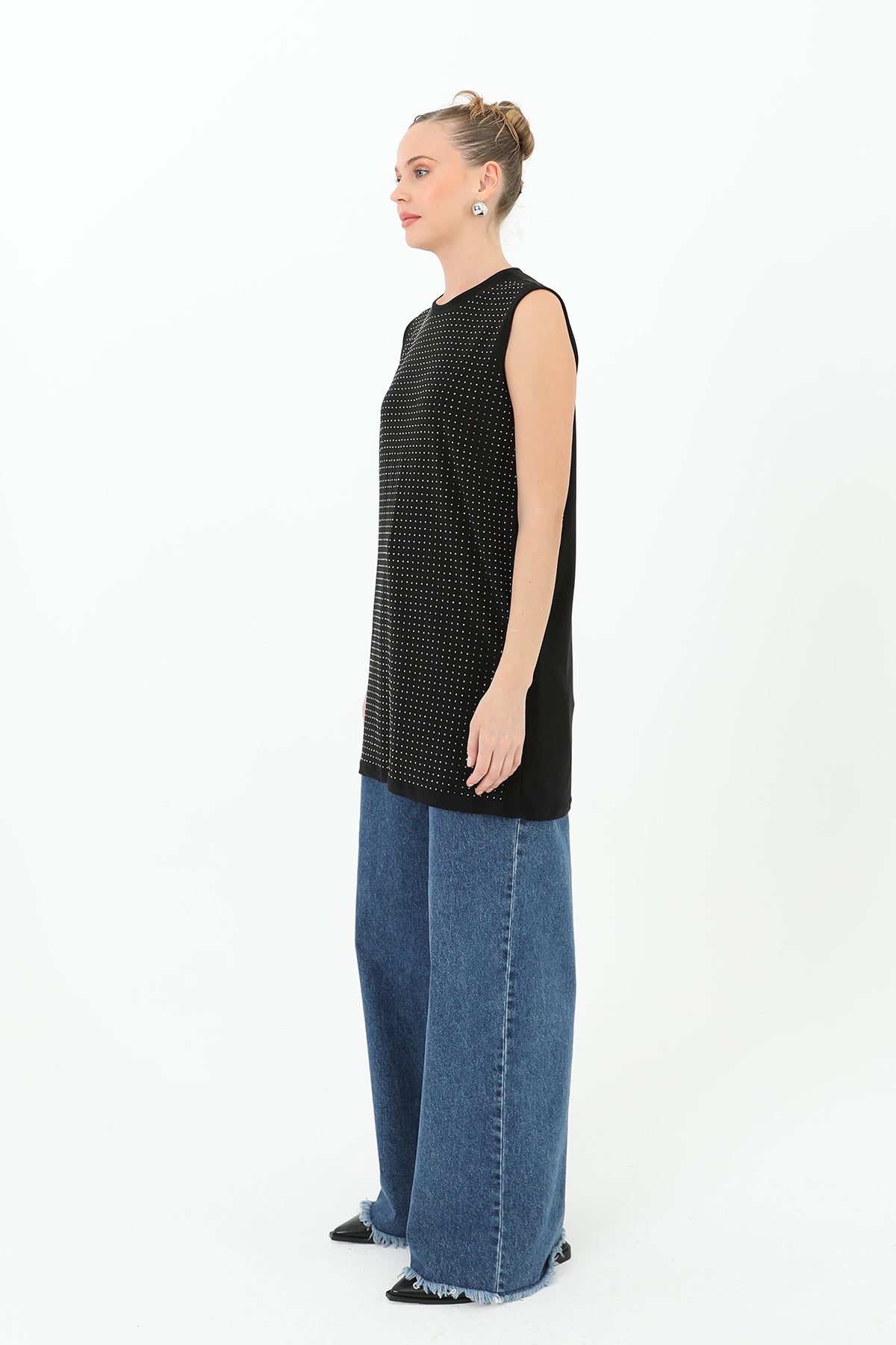 Kadın Sıfır Kol Taşlı Tunik -24S-10525TUN