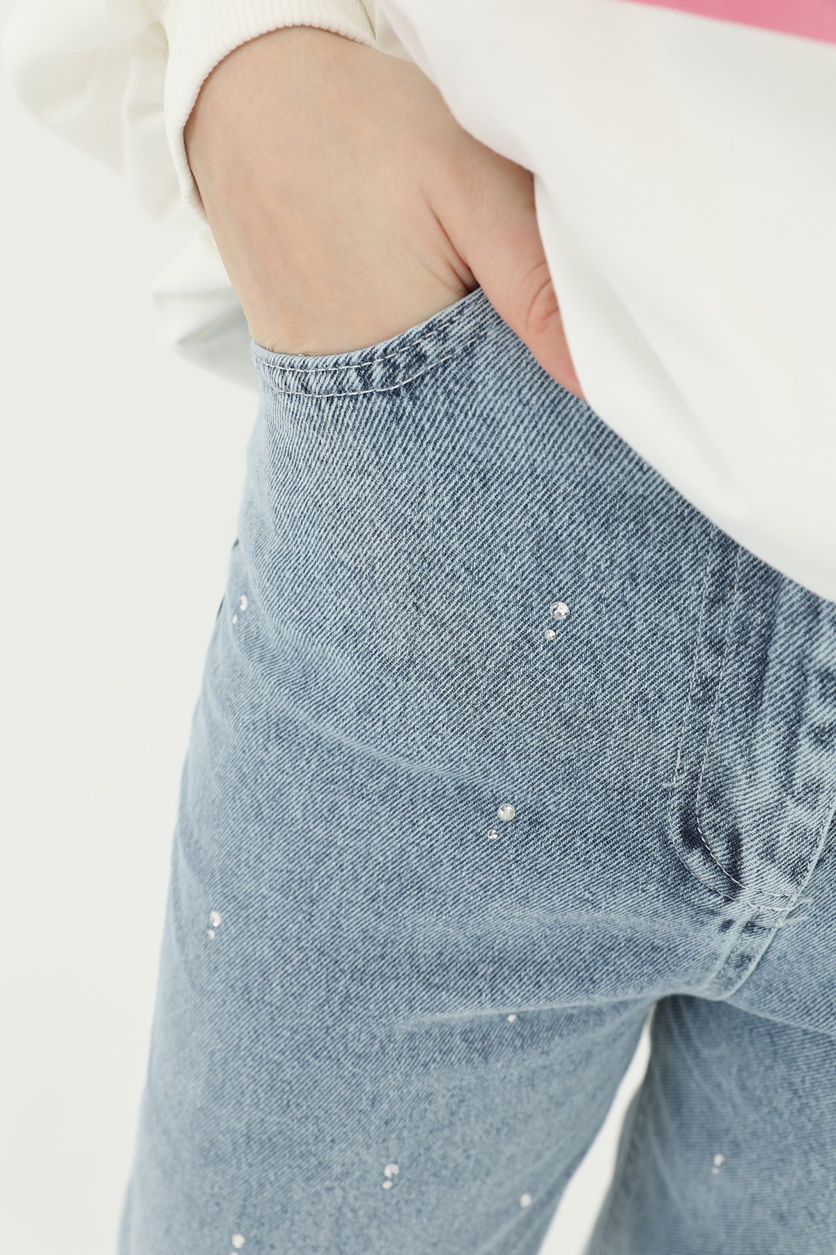 Kadın Taş Detaylı Yüksek Bel Kot Pantolon - 18156PNT