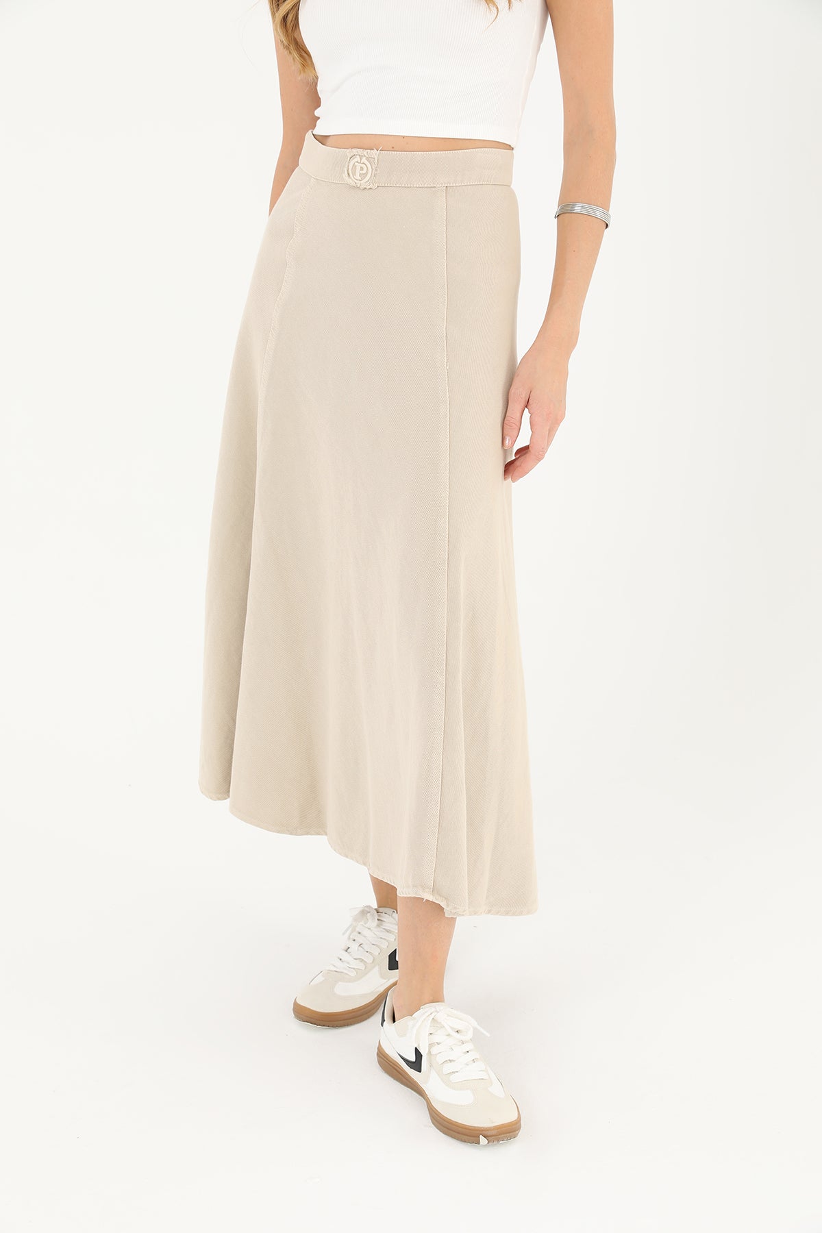 Kadın Gabardin Nakışlı Kloş Etek - 18188ETK