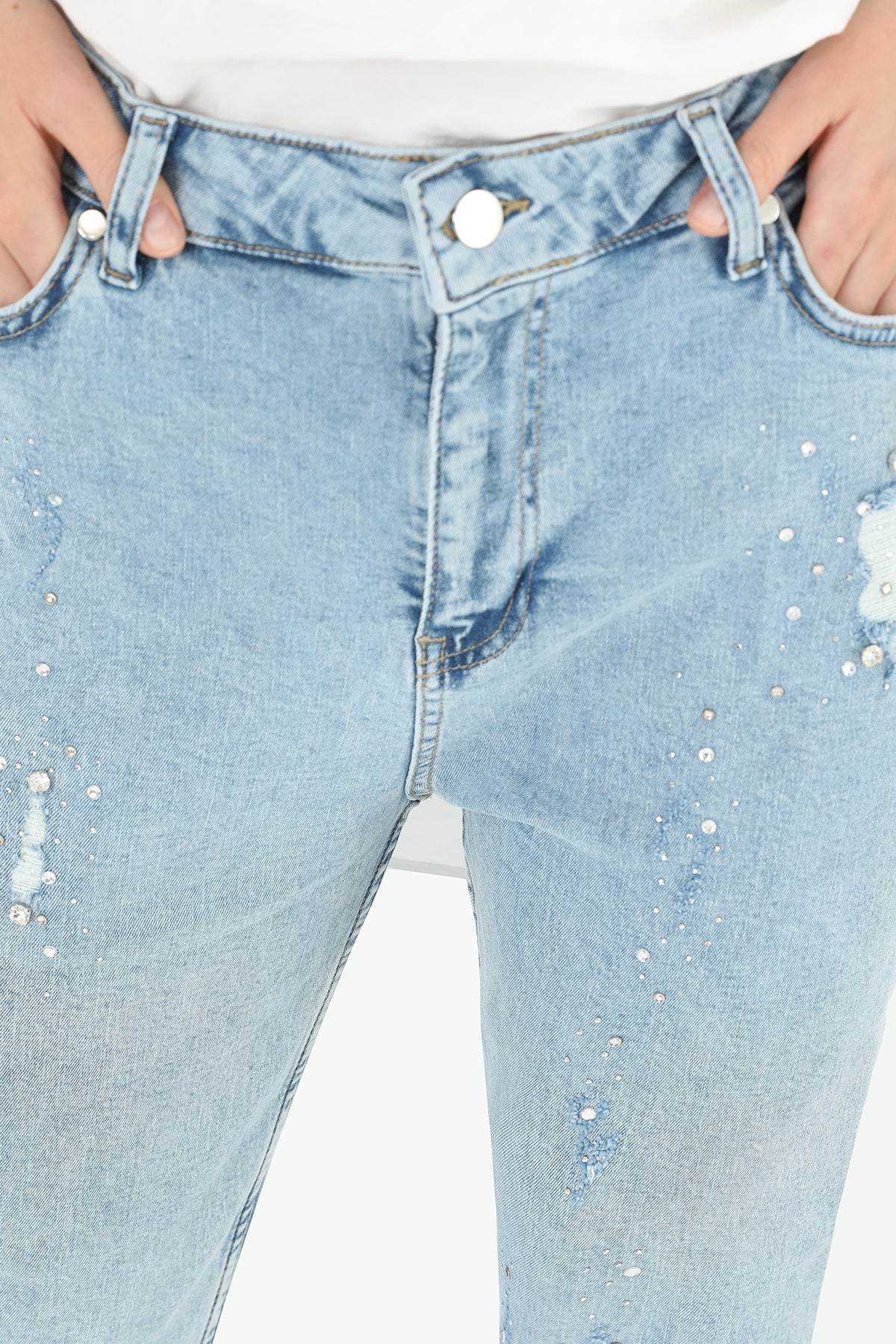 Kadın Yırtık Detaylı Kot Denim Pantolon - 18192PNT