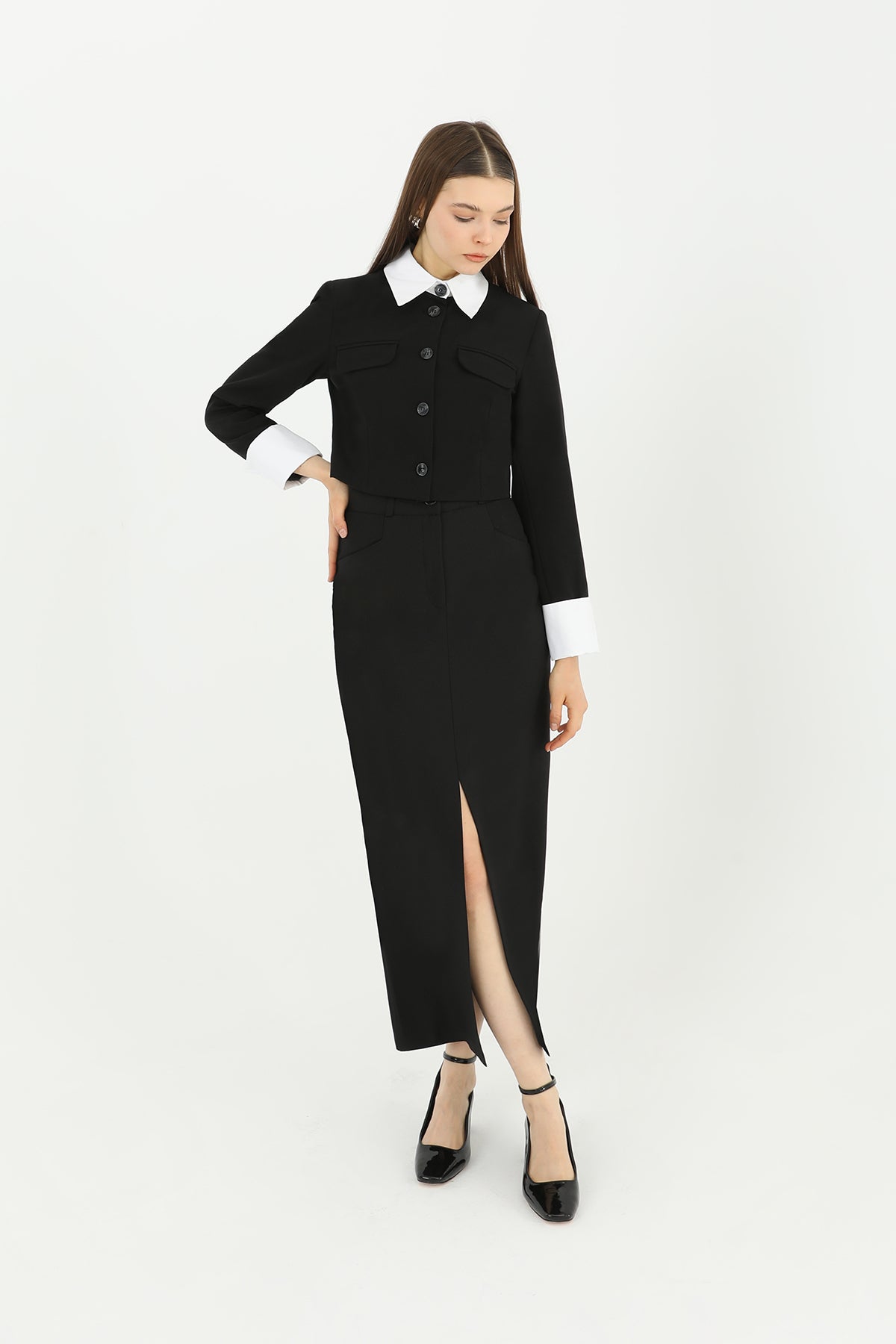 Women's Front Slit Fabric Skirt - 31607ETK