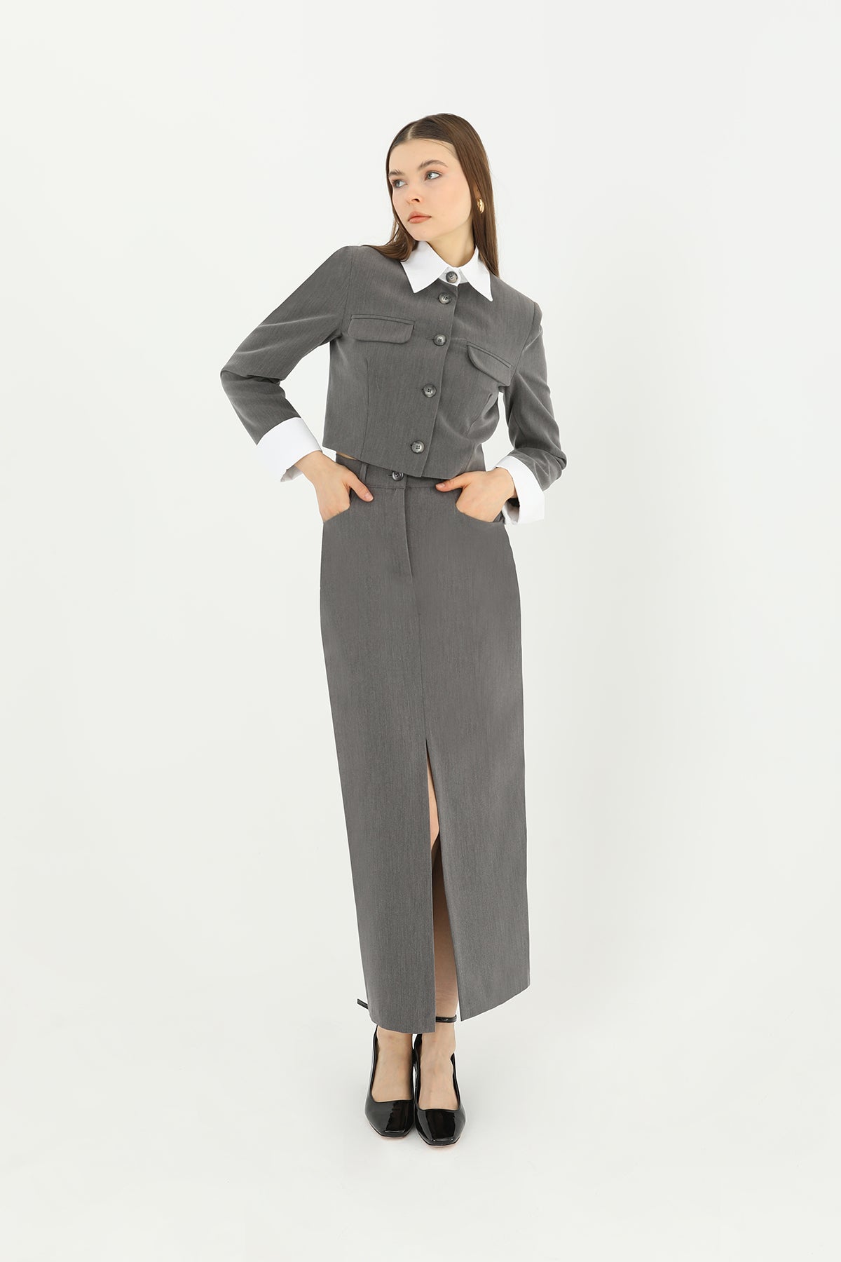 Women's Front Slit Fabric Skirt - 31607ETK