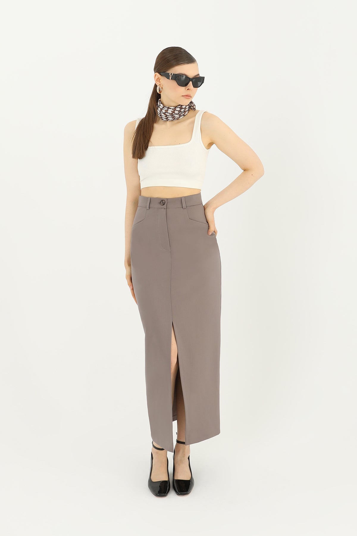 Women's Front Slit Fabric Skirt - 31607ETK