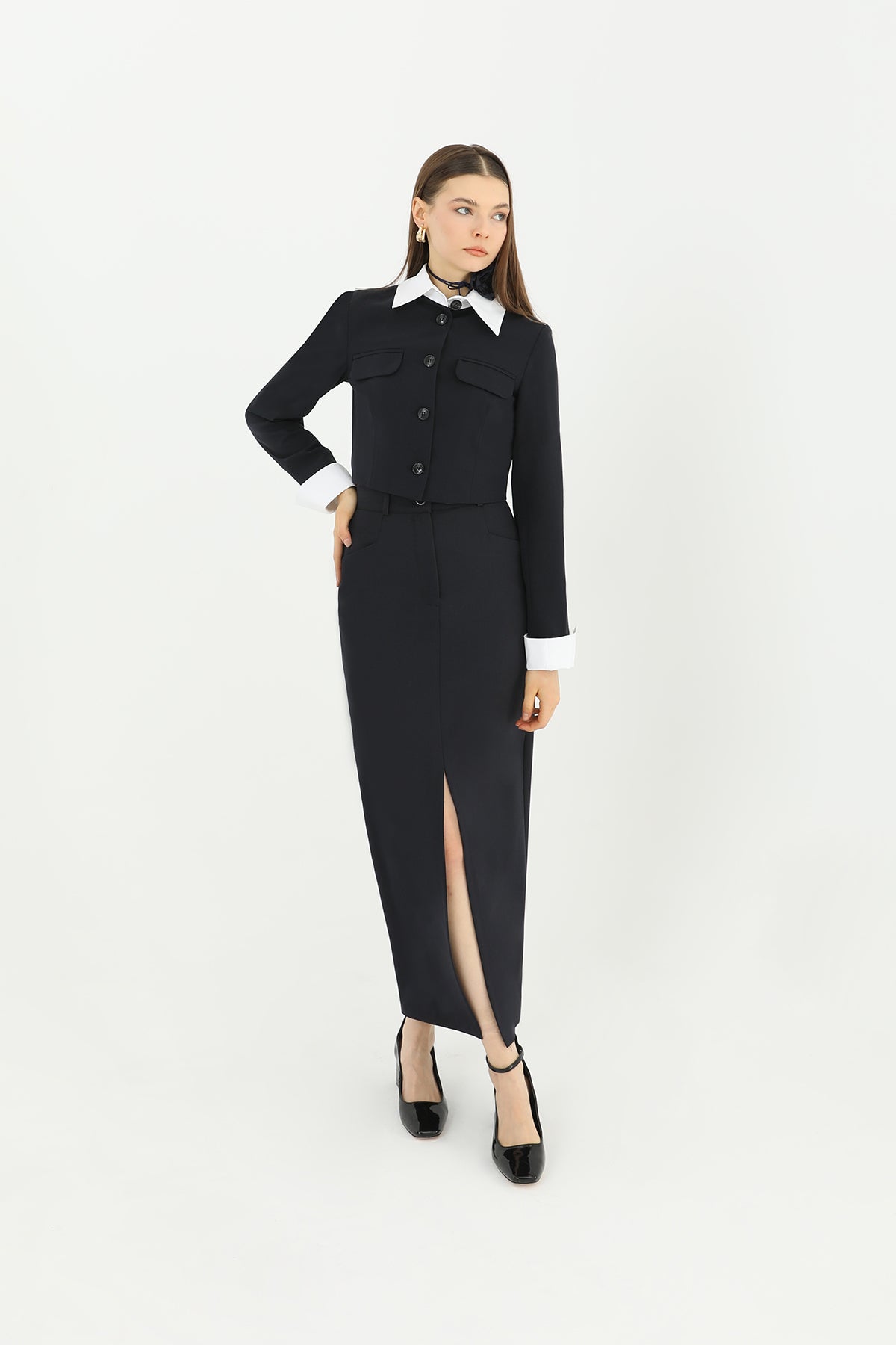 Women's Front Slit Fabric Skirt - 31607ETK