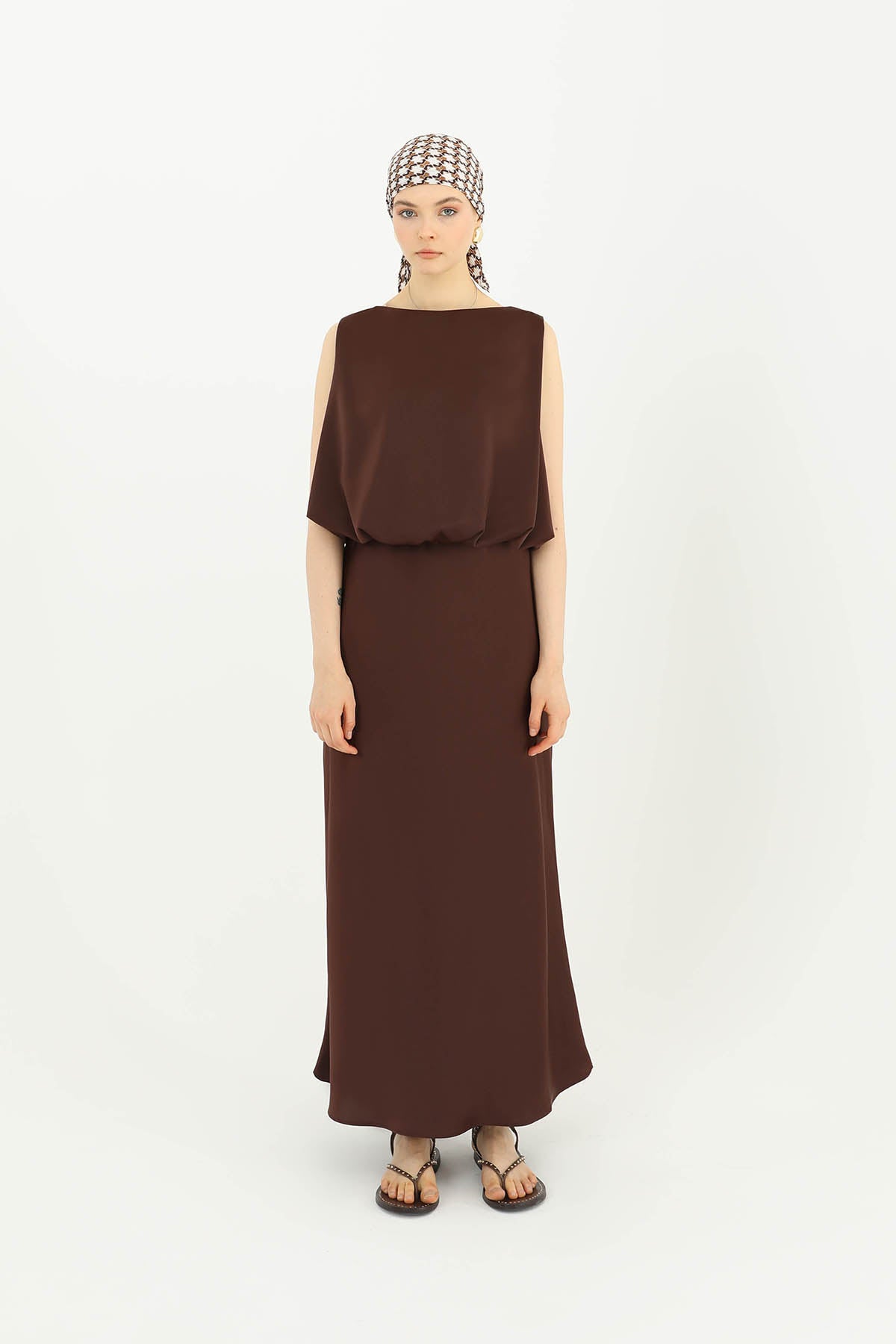 Kadın Saten Uzun Etek - 24S-31614ETK - BROWN