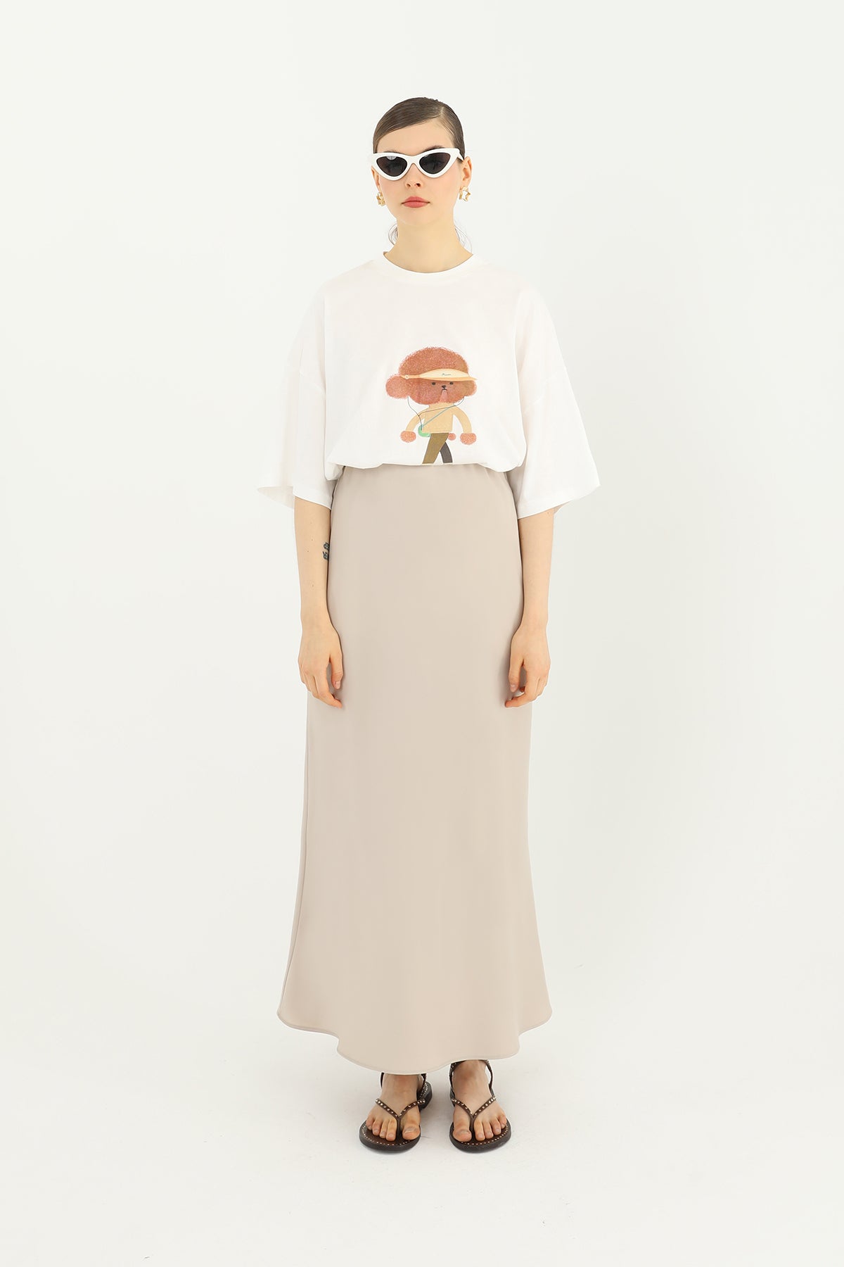 Kadın Saten Uzun Etek - 24S-31614ETK - BEIGE