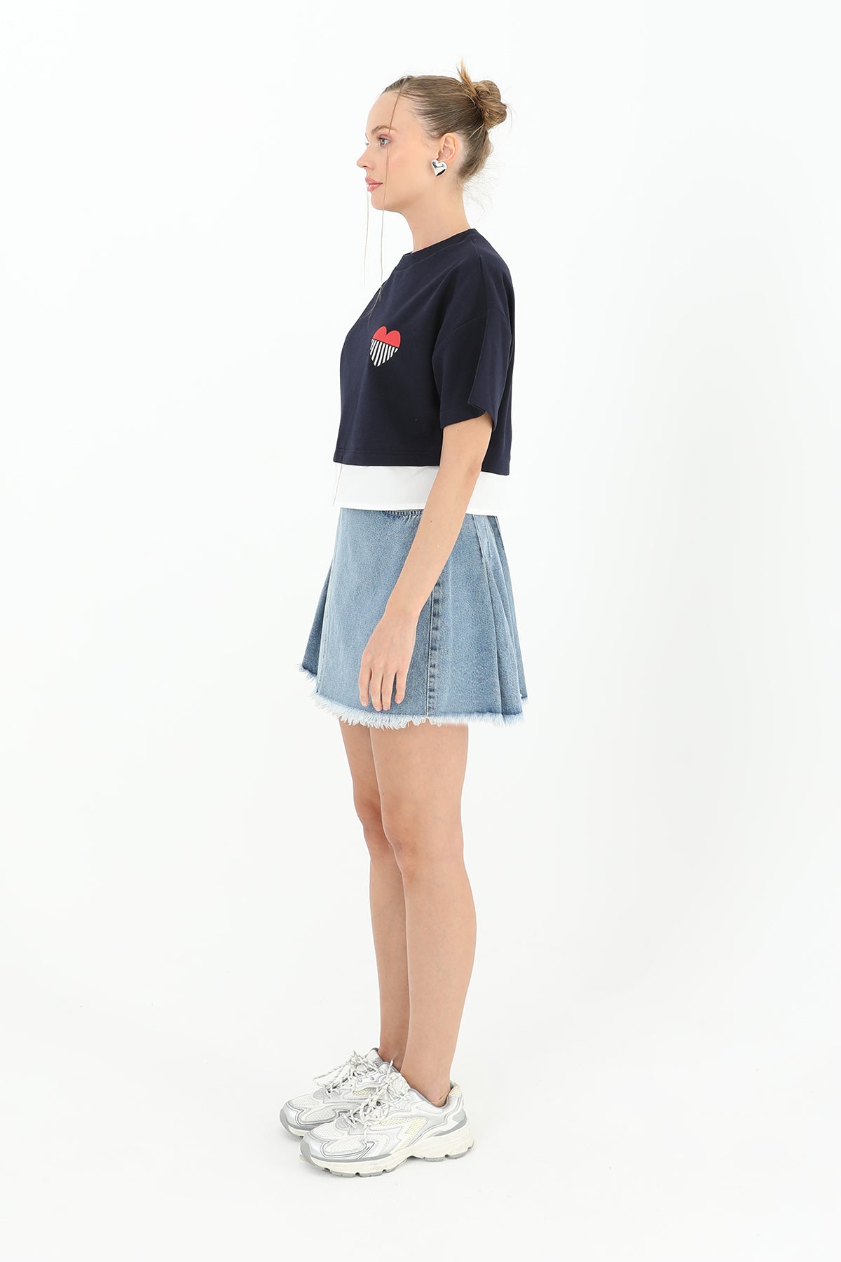 Kadın Poplin Garnili Baskılı T-shirt - 31640TSH