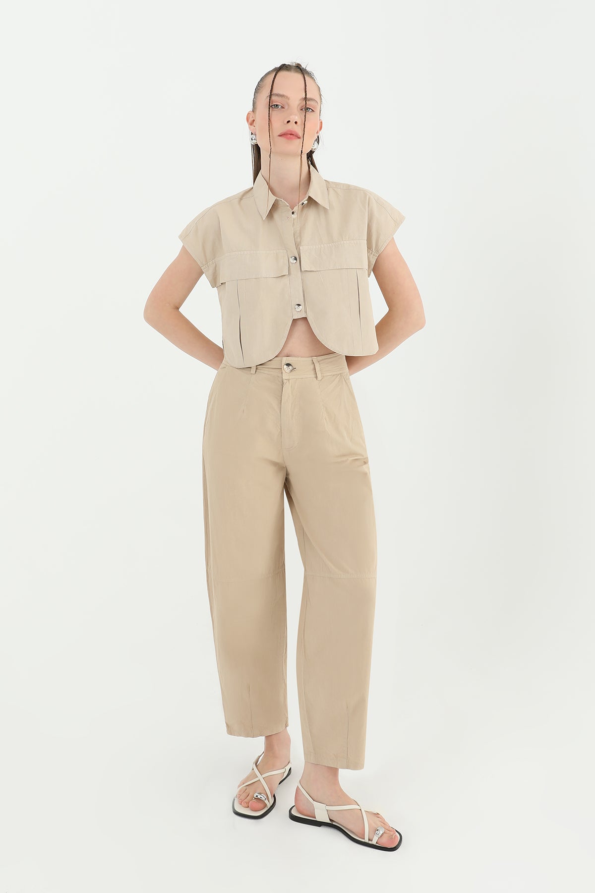 Kadın Yüksek Bel Cepli Pantolon - 31710PNT - MINK