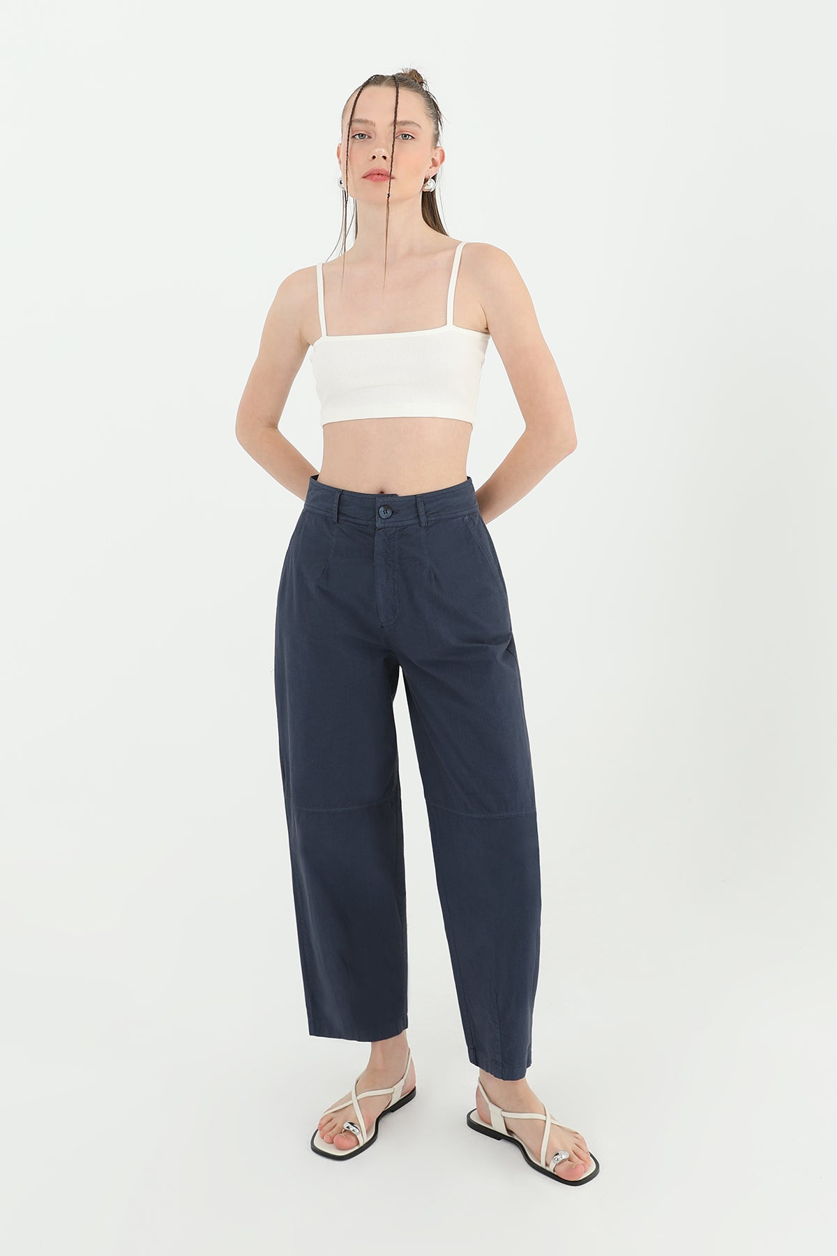 Kadın Yüksek Bel Cepli Pantolon - 31710PNT - NAVY