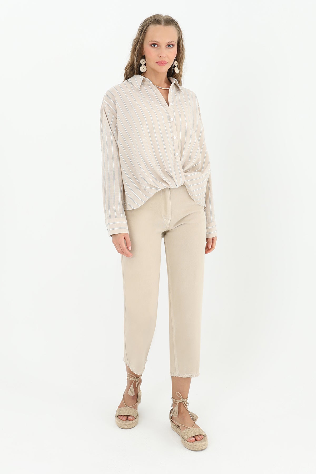 Kadın Bol Denim Pantolon - 31823PNT - MINK