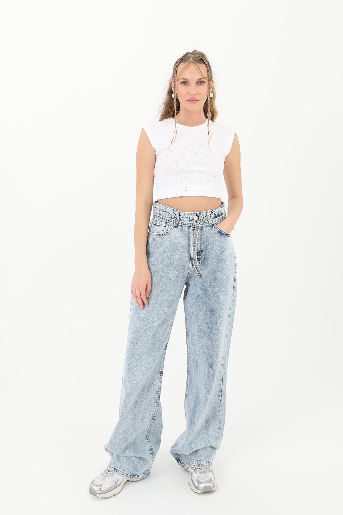 Kadın Belden Bağlamalı Denim Pantolon - 31878PNT - LIGHT BLUE