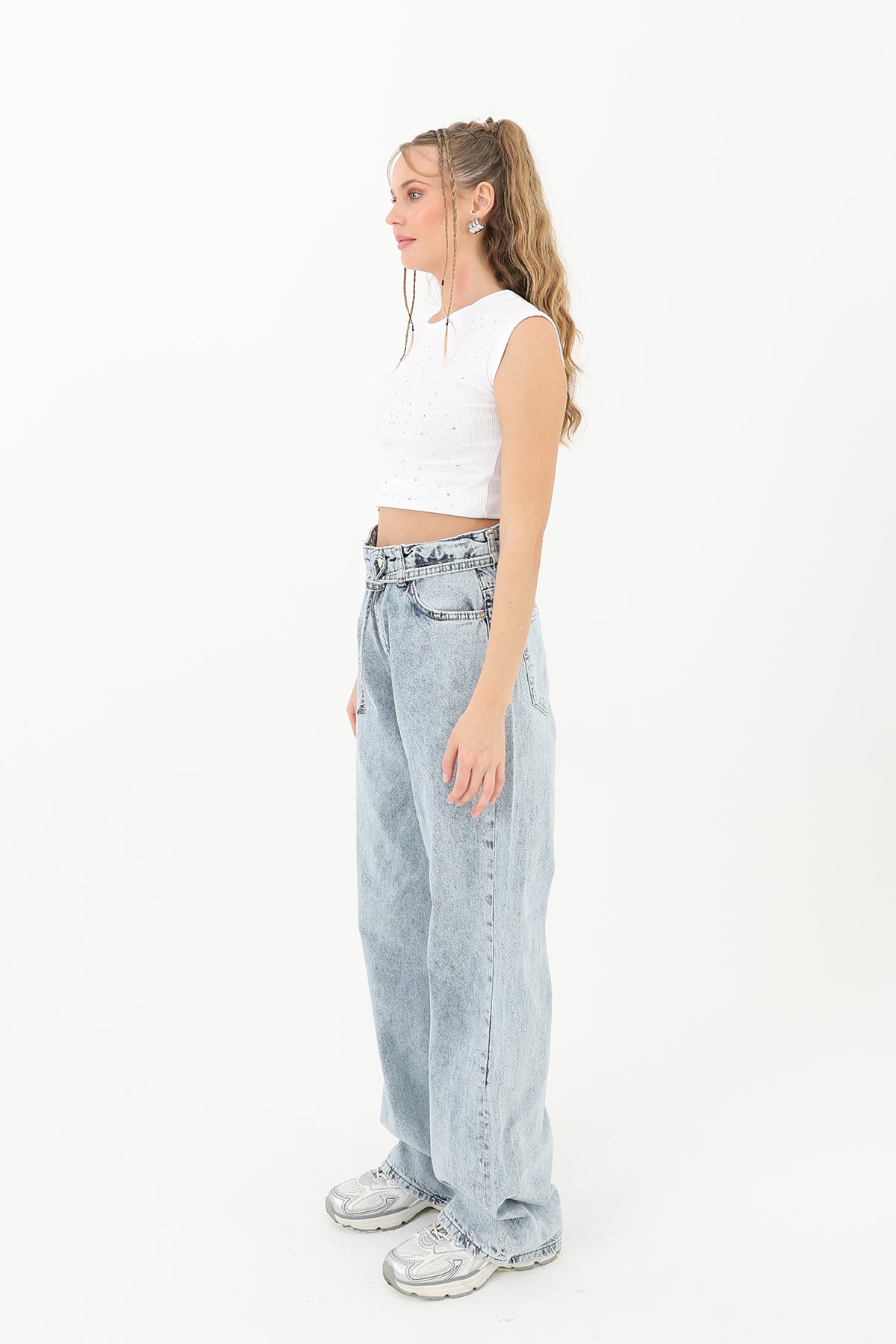 Kadın Belden Bağlamalı Denim Pantolon - 31878PNT