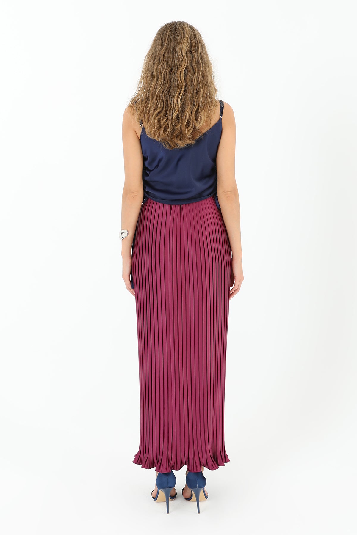 Women's Pleated Long Satin Skirt - 31916ETK