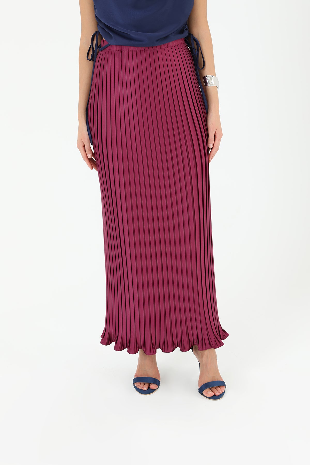 Women's Pleated Long Satin Skirt - 31916ETK