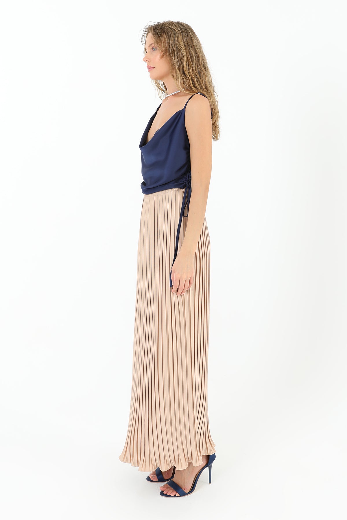 Women's Pleated Long Satin Skirt - 31916ETK