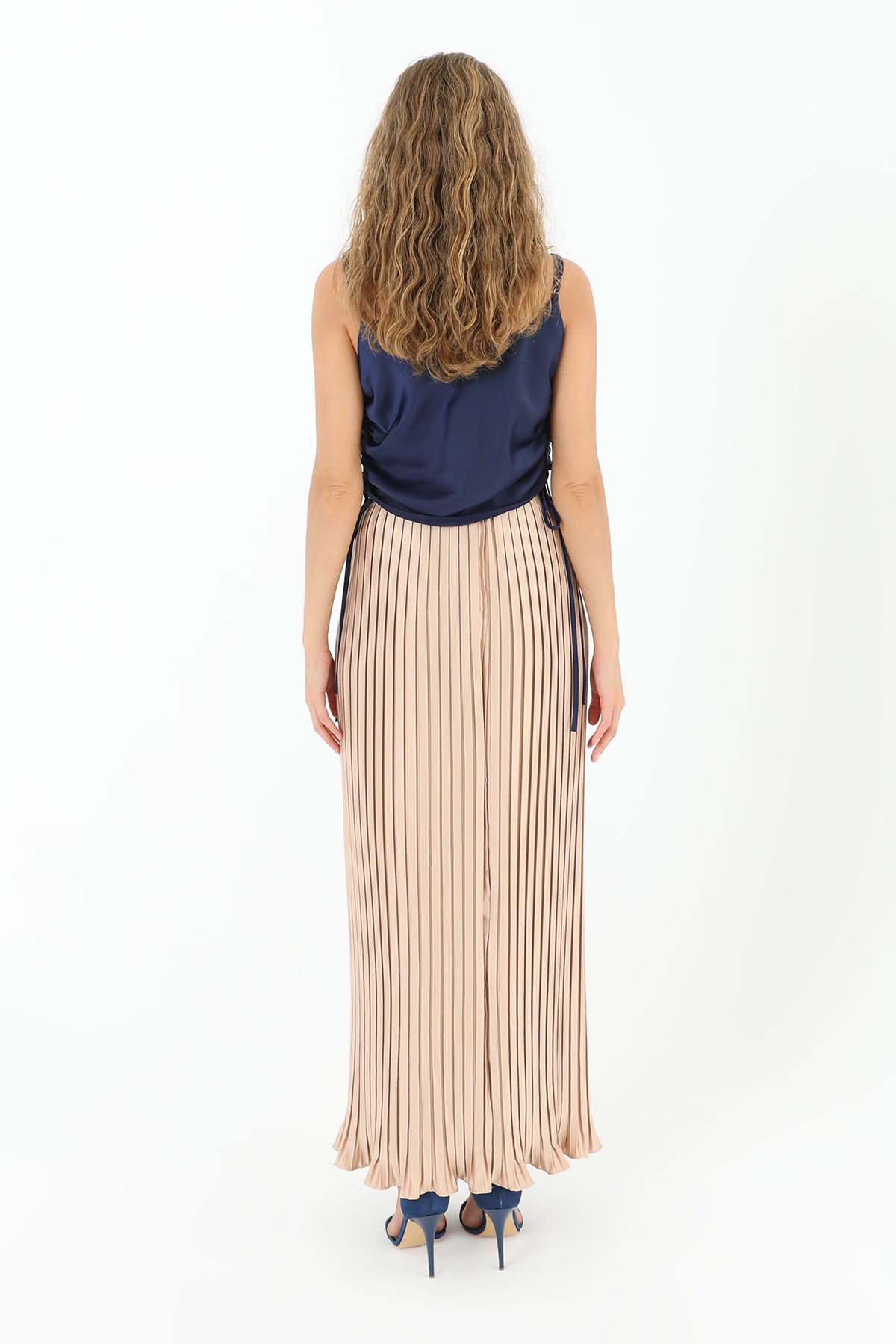 Women's Pleated Long Satin Skirt - 31916ETK