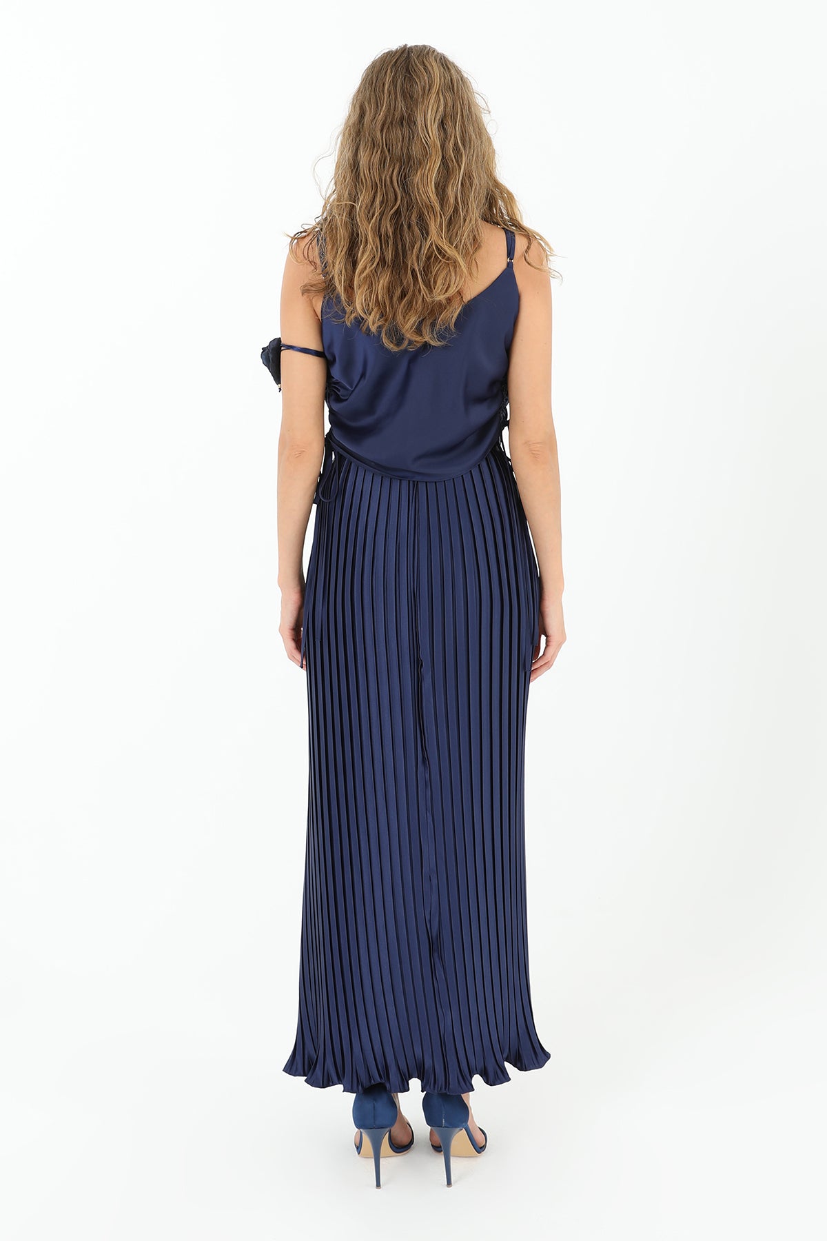 Women's Pleated Long Satin Skirt - 31916ETK